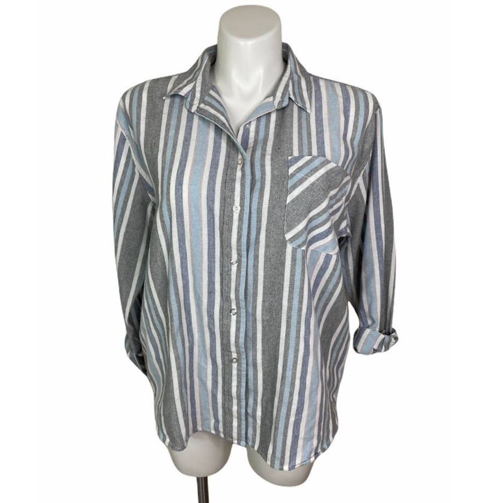 Fresh Produce linen blend striped button down shirt sz L